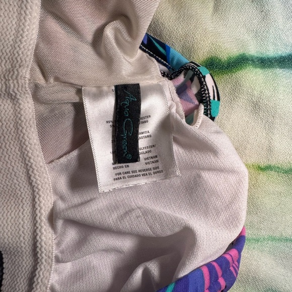 Aqua Green Tankini Swimsuit Top Vibrant Tropical Pattern Size X - Picture 5 of 6